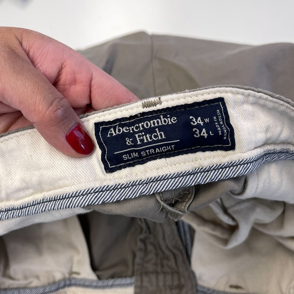 Abercrombie & Fitch Mens (34x32) Slim Straight Chino Pants Beige Cotton - Picture 7 of 10